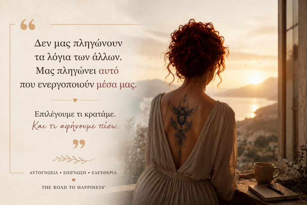 Κινηματογραφική εικόνα με ψυχοεκπαιδευτικό απόφθεγμα που συνοδεύει το άρθρο «Γιατί με επηρεάζει τόσο πολύ η γνώμη των άλλων;». Η εικόνα συμβολίζει τη μετάβαση από την εξωτερική κριτική στην αυτογνωσία, υπενθυμίζοντας ότι η πραγματική δύναμη βρίσκεται στον τρόπο που ερμηνεύουμε και επεξεργαζόμαστε τις γνώμες των άλλων.